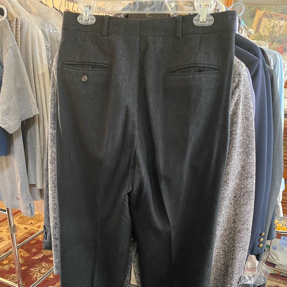 Wool double pleated dress pants.Jeffrey Banks. Suspender buttons. 1.5” Cuffs.